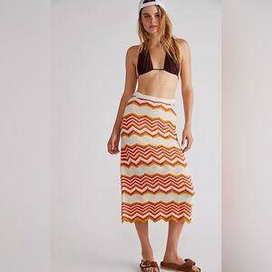 MOTHER Cutout crochet knit Midi Skirt